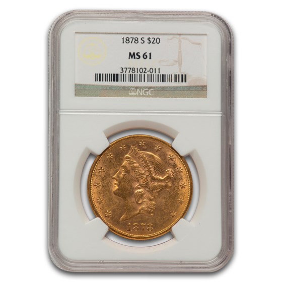 1878-S $20 Liberty Gold Double Eagle MS-61 NGC