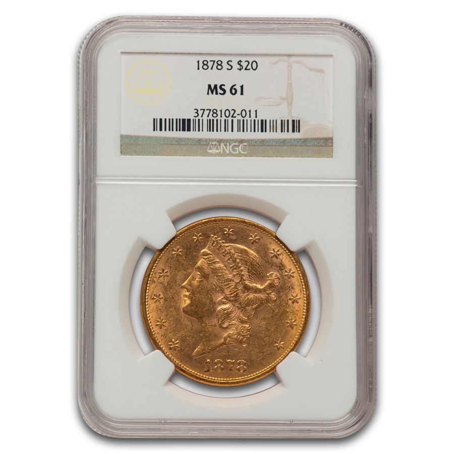 1878-S $20 Liberty Gold Double Eagle MS-61 NGC