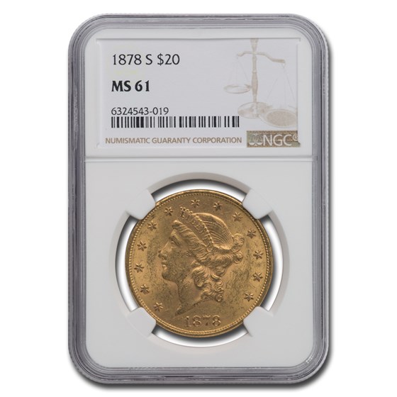 1878-S $20 Liberty Gold Double Eagle MS-61 NGC 1878-S $20 Liberty Gold Double Eagle MS-61 NGC