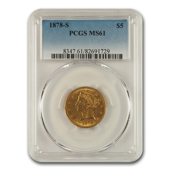 1878-S $5 Liberty Gold Half Eagle MS-61 PCGS 1878-S $5 Liberty Gold Half Eagle MS-61 PCGS