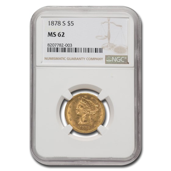 1878-S $5 Liberty Gold Half Eagle MS-62 NGC 1878-S $5 Liberty Gold Half Eagle MS-62 NGC