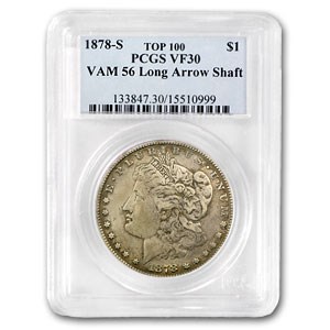 1878-S Morgan Dollar VF-30 PCGS (VAM-56, Long Nock Rev, Top-100) 1878-S Morgan Dollar VF-30 PCGS (VAM-56, Long Nock Rev, Top-100)