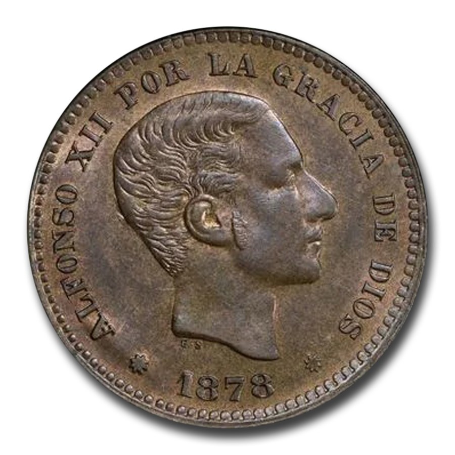 1878 Spain 5 Centimos Alfonso XII MS-65 PCGS (Brown)