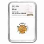 1879 $1 Indian Head Gold MS-64 NGC
