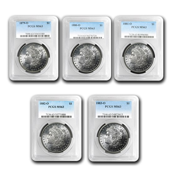 1879-1883 5-Coin Morgan Dollar "O" Mint Set MS-63 PCGS 1879-1883 5-Coin Morgan Dollar "O" Mint Set MS-63 PCGS