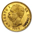1879-1897 Italy Gold 20 Lire Umberto I Avg Circ