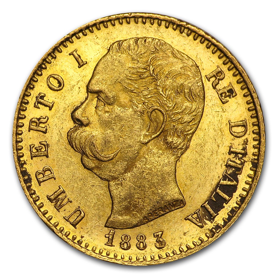 1879-1897 Italy Gold 20 Lire Umberto I Avg Circ