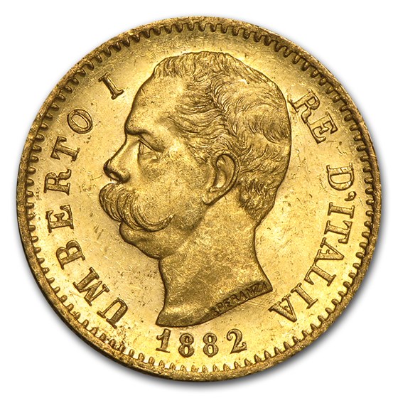 1879-1897 Italy Gold 20 Lire Umberto I BU