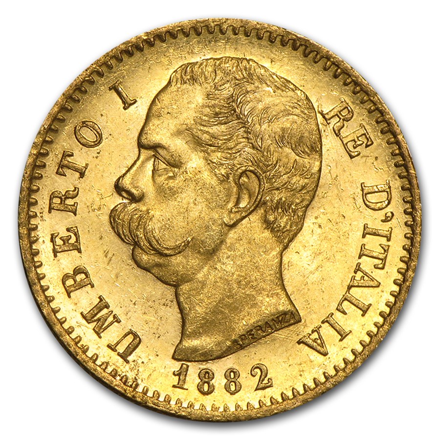 1879-1897 Italy Gold 20 Lire Umberto I BU