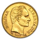 1879-1912 Venezuela Gold 20 Bolivares Simon Bolivar Avg Circ