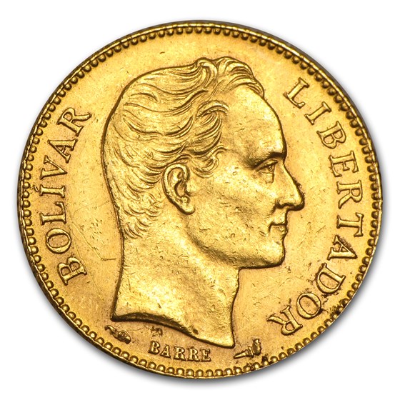1879-1912 Venezuela Gold 20 Bolivares Simon Bolivar Avg Circ 1879-1912 Venezuela Gold 20 Bolivares Simon Bolivar Avg Circ