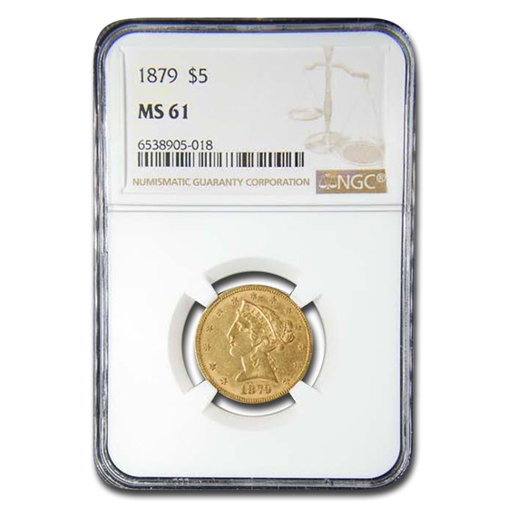 1879 $5 Liberty Gold Half Eagle MS-61 NGC 1879 $5 Liberty Gold Half Eagle MS-61 NGC