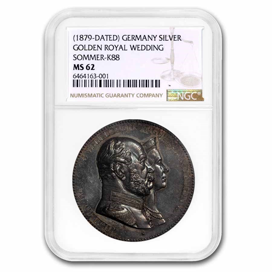 1879 Germany Prussia Silver Medal Golden Royal Wedding MS-62 NGC