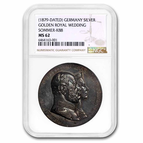 1879 Germany Prussia Silver Medal Golden Royal Wedding MS-62 NGC 1879 Germany Prussia Silver Medal Golden Royal Wedding MS-62 NGC