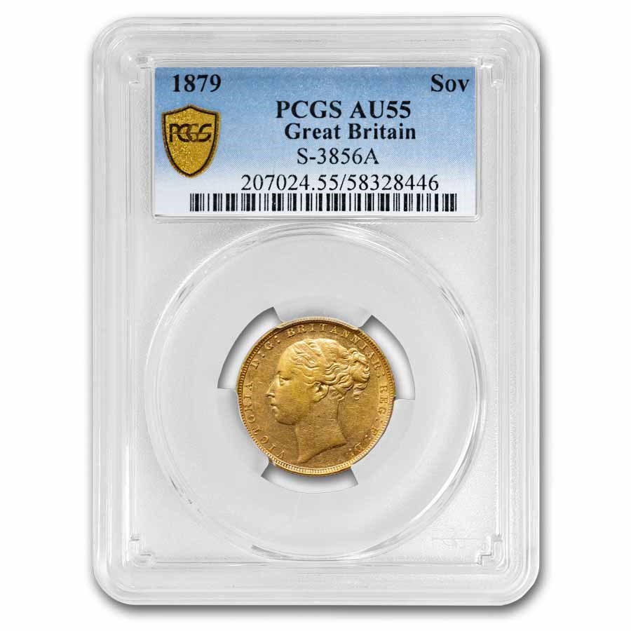 1879 Great Britain Gold Sovereign Victoria Young Head AU-55 PCGS