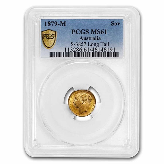 1879-M Australia Gold Sovereign Young Victoria MS-61 PCGS