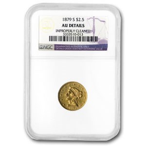 1879-S $2.50 Liberty Gold AU-58 Details NGC (Cleaned) 1879-S $2.50 Liberty Gold AU-58 Details NGC (Cleaned)