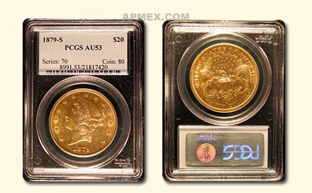 1879-S $20 Liberty Gold Double Eagle AU-53 PCGS 1879-S $20 Liberty Gold Double Eagle AU-53 PCGS