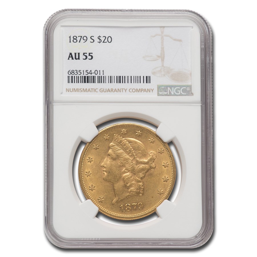 1879-S $20 Liberty Gold Double Eagle AU-55 NGC