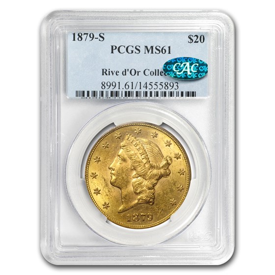1879-S $20 Liberty Gold Double Eagle MS-61 PCGS (CAC) 1879-S $20 Liberty Gold Double Eagle MS-61 PCGS (CAC)