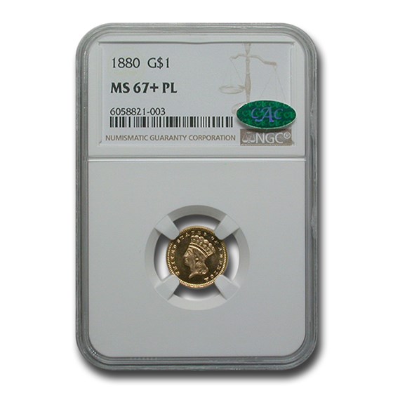1880 $1 Indian Head Gold MS-67+ NGC CAC (PL)