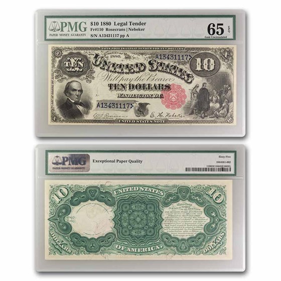 1880 $10 Legal Tender Daniel Webster CU-65 EPQ PMG (Fr#110) 1880 $10 Legal Tender Daniel Webster CU-65 EPQ PMG (Fr#110)