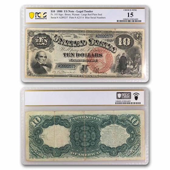 1880 $10 Legal Tender Head of Daniel Webster F-15 PCGS (Fr#103) 1880 $10 Legal Tender Head of Daniel Webster F-15 PCGS (Fr#103)