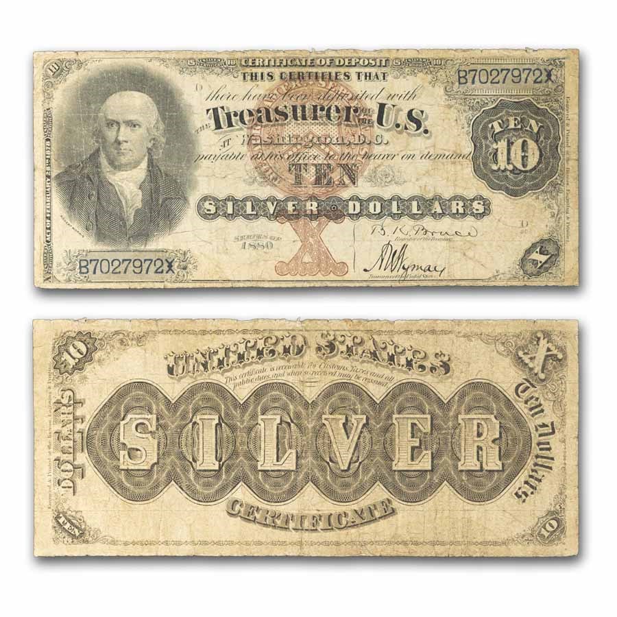 1880 $10 Silver Cert. Robert Morris VG+ (Fr#289)