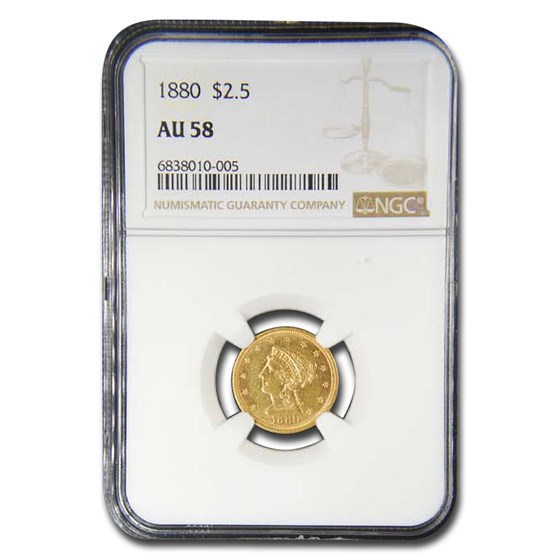 1880 $2.50 Liberty Gold Quarter Eagle AU-58 NGC 1880 $2.50 Liberty Gold Quarter Eagle AU-58 NGC