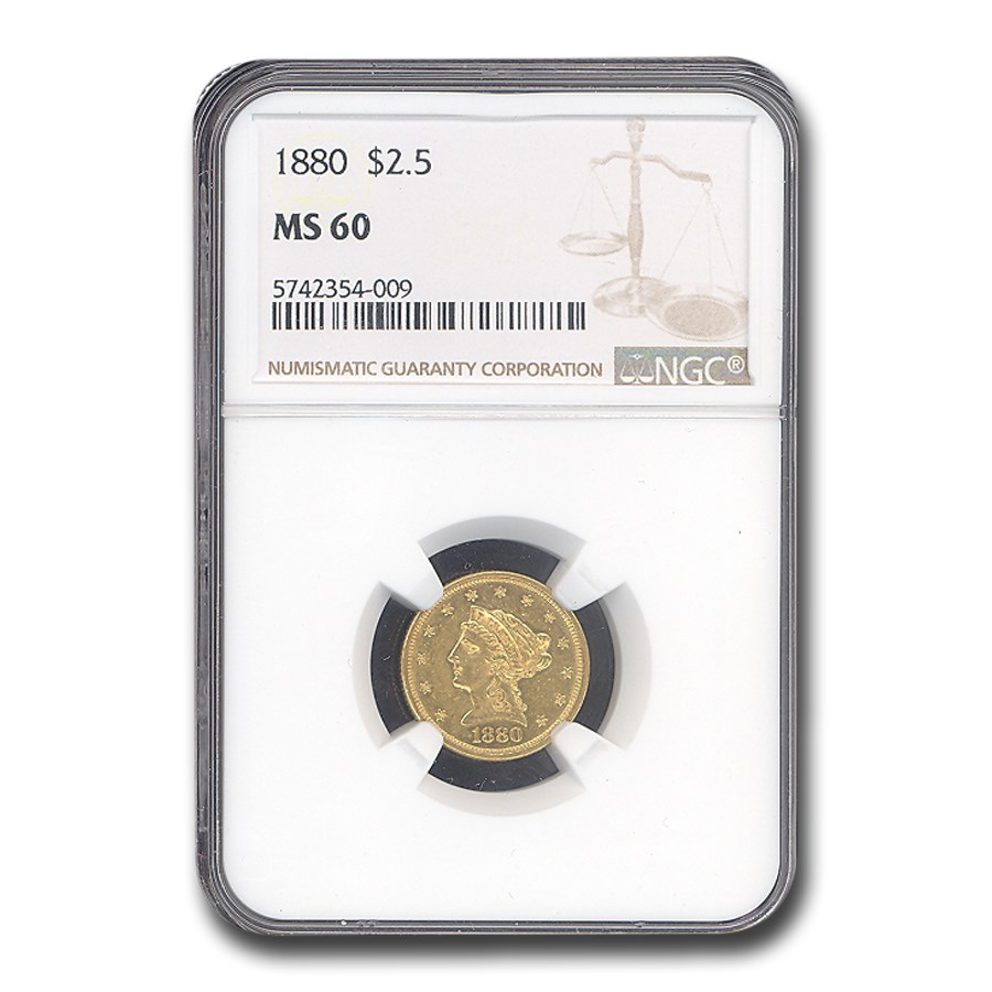 1880 $2.50 Liberty Gold Quarter Eagle MS-60 NGC