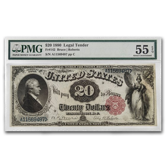 1880 $20 Legal Tender Alexander Hamilton AU-55 EPQ PMG 1880 $20 Legal Tender Alexander Hamilton AU-55 EPQ PMG