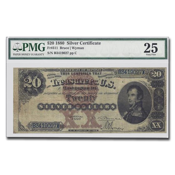 1880 $20 Silver Certificate Stephen Decatur VF-25 PMG (Fr#311) 1880 $20 Silver Certificate Stephen Decatur VF-25 PMG (Fr#311)