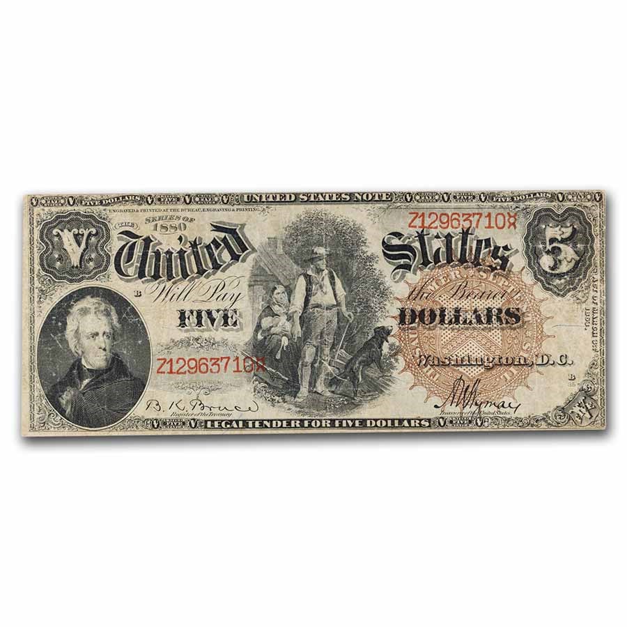 1880 $5.00 Legal Tender Woodchopper Fine (Fr#72)