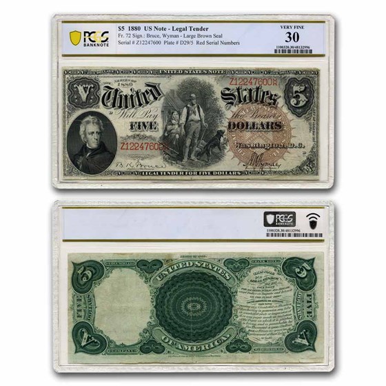 1880 $5.00 Legal Tender Woodchopper VF-30 PCGS (Fr#72) 1880 $5.00 Legal Tender Woodchopper VF-30 PCGS (Fr#72)