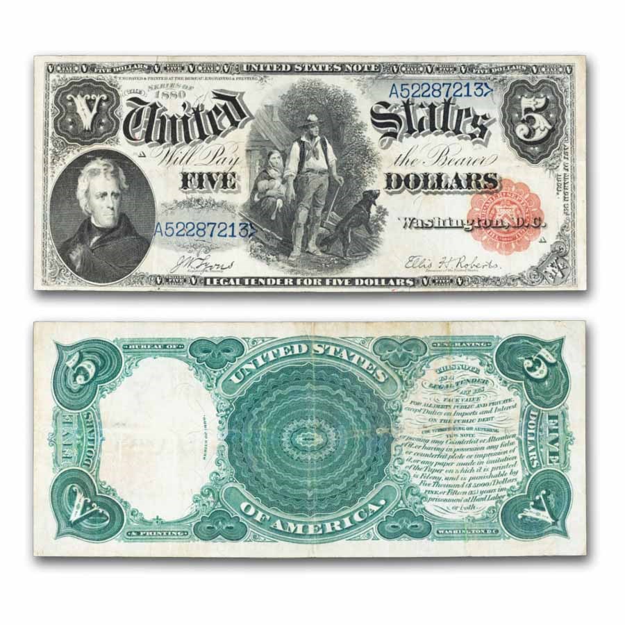1880 $5.00 Legal Tender Woodchopper VF (Fr#82) Details