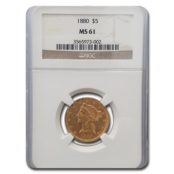 1880 $5 Liberty Gold Half Eagle MS-61 NGC