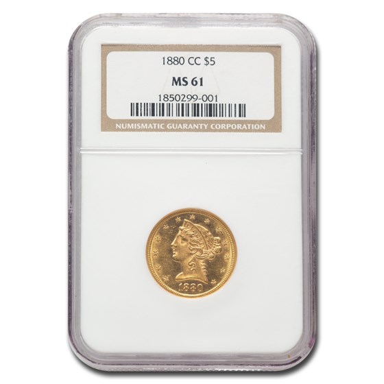 1880 $5 Liberty Gold Half Eagle MS-61 NGC 1880 $5 Liberty Gold Half Eagle MS-61 NGC
