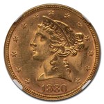 1880 $5 Liberty Gold Half Eagle MS-63 NGC
