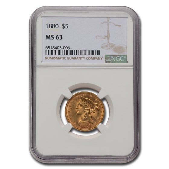 1880 $5 Liberty Gold Half Eagle MS-63 NGC 1880 $5 Liberty Gold Half Eagle MS-63 NGC