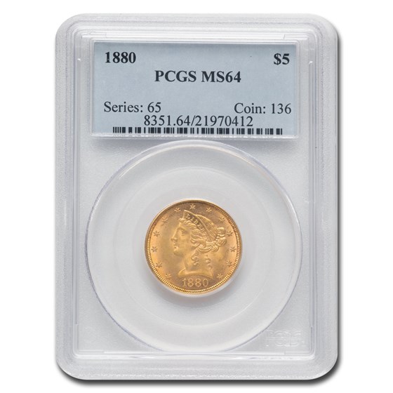 1880 $5 Liberty Gold Half Eagle MS-64 PCGS 1880 $5 Liberty Gold Half Eagle MS-64 PCGS