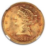 1880 $5 Liberty Gold Half Eagle MS-65 NGC