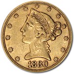 1880 $5 Liberty Gold Half Eagle XF