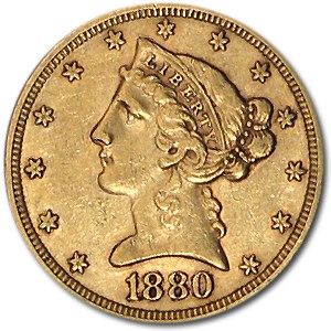 1880 $5 Liberty Gold Half Eagle XF 1880 $5 Liberty Gold Half Eagle XF