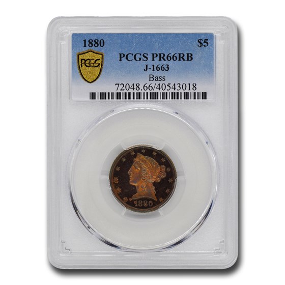 1880 $5 Liberty Half Eagle Pattern PR-66 PCGS (Red/Brown, J-1663) 1880 $5 Liberty Half Eagle Pattern PR-66 PCGS (Red/Brown, J-1663)