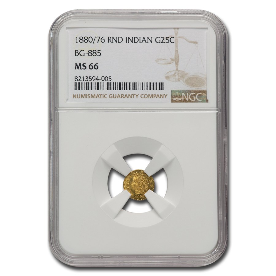 1880/76 Indian Round 25 Cent Gold MS-66 NGC (BG-885)