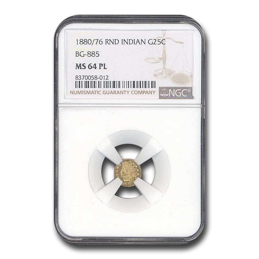 Buy 1880/76 Indian Round 25¢ Gold MS-64 NGC (PL) | APMEX