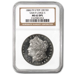1880/79-S Morgan Dollar MS-62 DPL NGC (VAM-9, Large S, Top-100) 1880/79-S Morgan Dollar MS-62 DPL NGC (VAM-9, Large S, Top-100)
