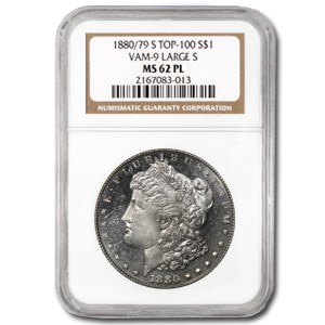 1880/79-S Morgan Dollar MS-62 PL NGC (VAM-9, Large S, Top-100) 1880/79-S Morgan Dollar MS-62 PL NGC (VAM-9, Large S, Top-100)