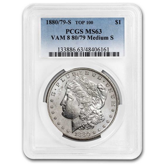 1880/79-S Morgan Dollar MS-63 PCGS (Overdate Top-100) 1880/79-S Morgan Dollar MS-63 PCGS (Overdate Top-100)
