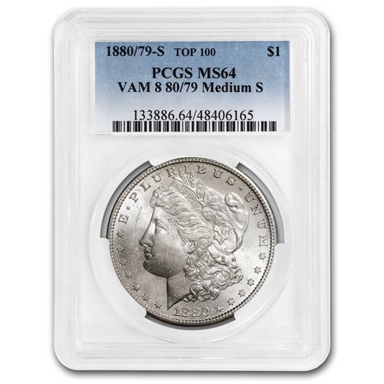 1880/79-S Morgan Dollar MS-64 PCGS (Overdate Top-100) 1880/79-S Morgan Dollar MS-64 PCGS (Overdate Top-100)